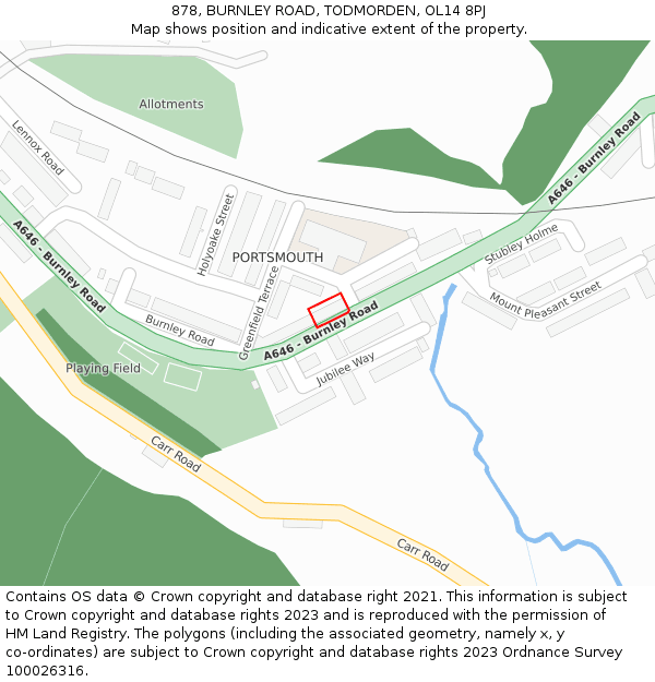 878, BURNLEY ROAD, TODMORDEN, OL14 8PJ: Location map and indicative extent of plot