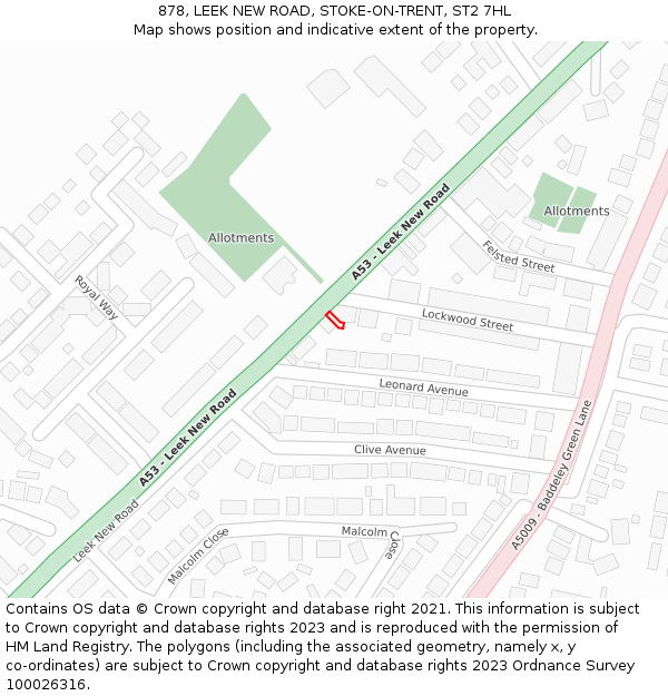 878, LEEK NEW ROAD, STOKE-ON-TRENT, ST2 7HL: Location map and indicative extent of plot