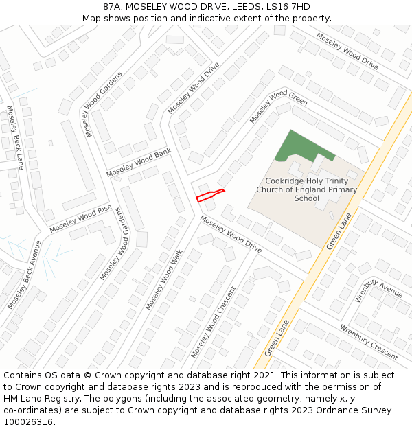 87A, MOSELEY WOOD DRIVE, LEEDS, LS16 7HD: Location map and indicative extent of plot