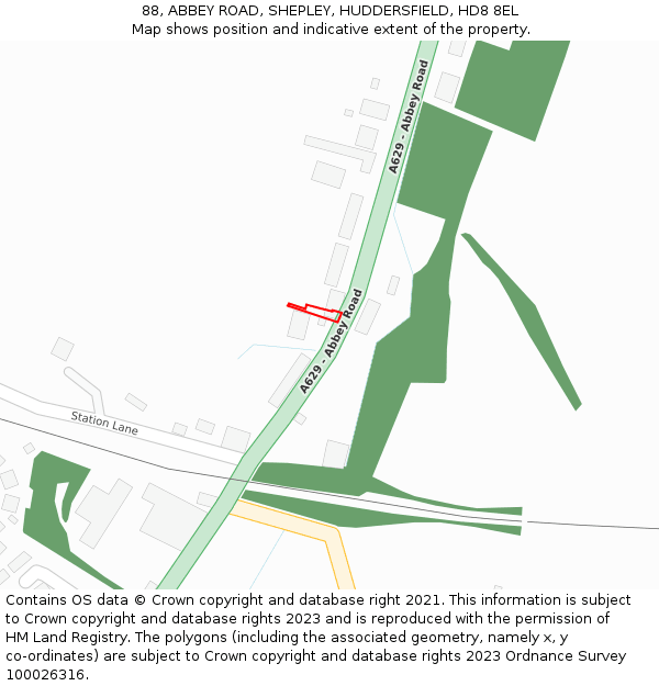88, ABBEY ROAD, SHEPLEY, HUDDERSFIELD, HD8 8EL: Location map and indicative extent of plot