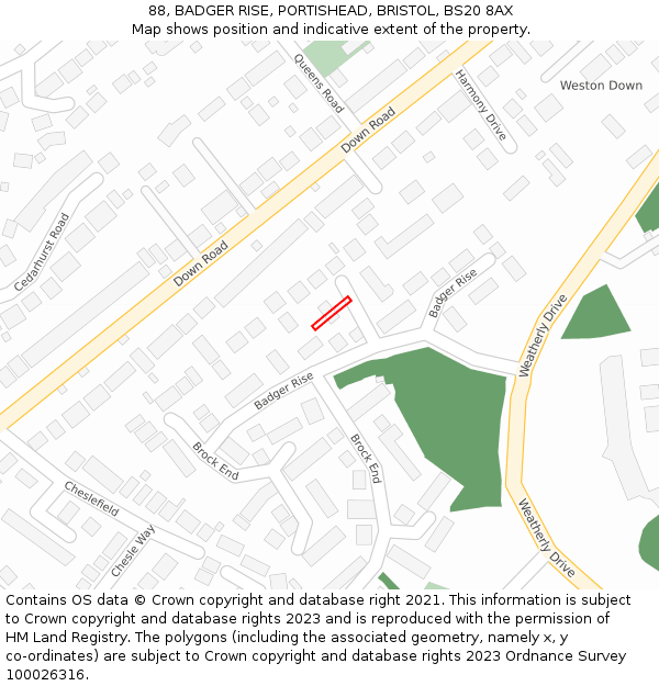 88, BADGER RISE, PORTISHEAD, BRISTOL, BS20 8AX: Location map and indicative extent of plot