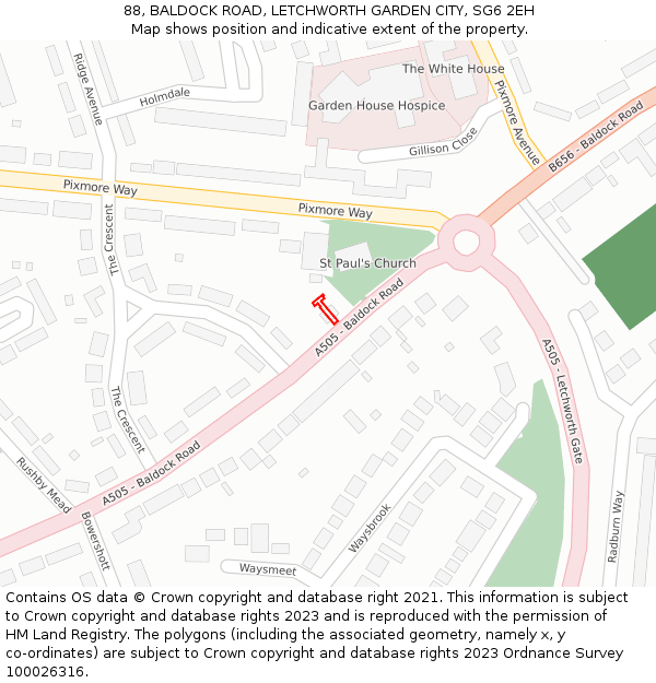88, BALDOCK ROAD, LETCHWORTH GARDEN CITY, SG6 2EH: Location map and indicative extent of plot