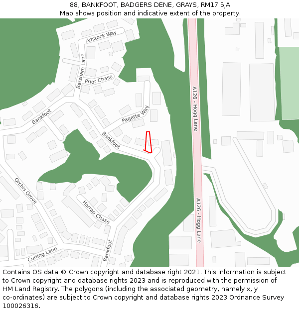 88, BANKFOOT, BADGERS DENE, GRAYS, RM17 5JA: Location map and indicative extent of plot