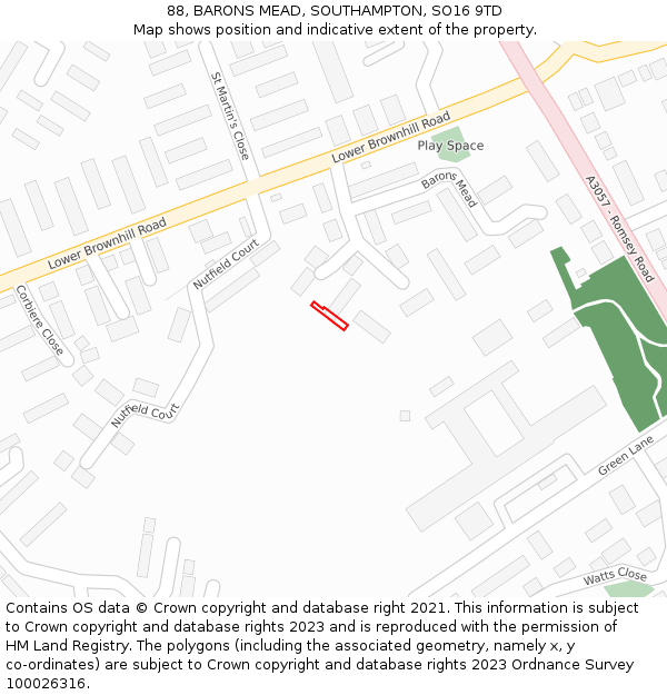 88, BARONS MEAD, SOUTHAMPTON, SO16 9TD: Location map and indicative extent of plot