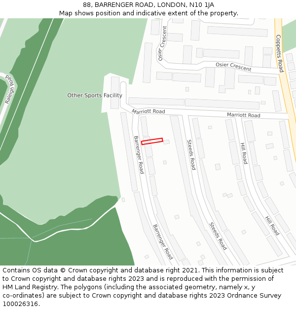 88, BARRENGER ROAD, LONDON, N10 1JA: Location map and indicative extent of plot