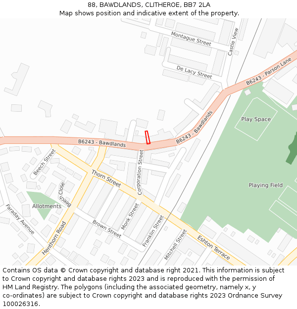 88, BAWDLANDS, CLITHEROE, BB7 2LA: Location map and indicative extent of plot