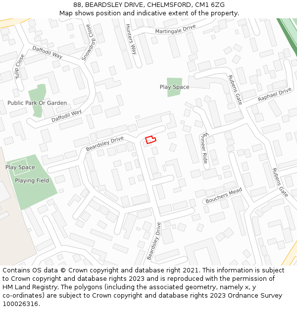88, BEARDSLEY DRIVE, CHELMSFORD, CM1 6ZG: Location map and indicative extent of plot