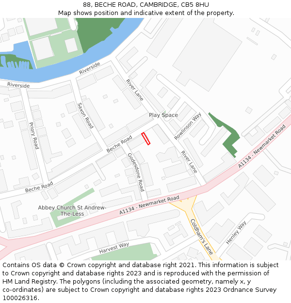 88, BECHE ROAD, CAMBRIDGE, CB5 8HU: Location map and indicative extent of plot