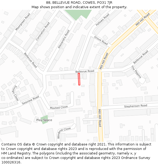 88, BELLEVUE ROAD, COWES, PO31 7JR: Location map and indicative extent of plot