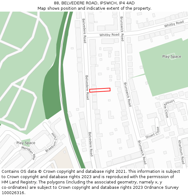 88, BELVEDERE ROAD, IPSWICH, IP4 4AD: Location map and indicative extent of plot
