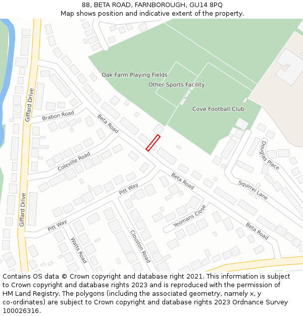 88, BETA ROAD, FARNBOROUGH, GU14 8PQ: Location map and indicative extent of plot