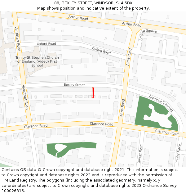 88, BEXLEY STREET, WINDSOR, SL4 5BX: Location map and indicative extent of plot