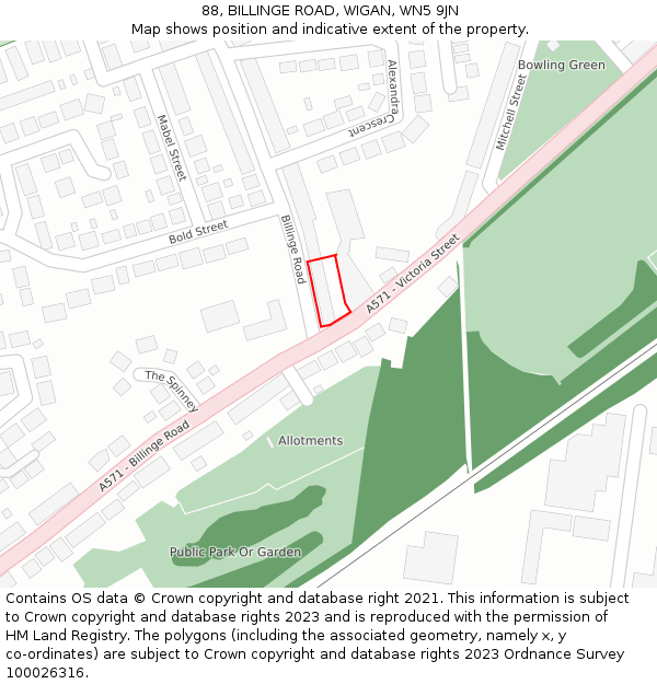88, BILLINGE ROAD, WIGAN, WN5 9JN: Location map and indicative extent of plot
