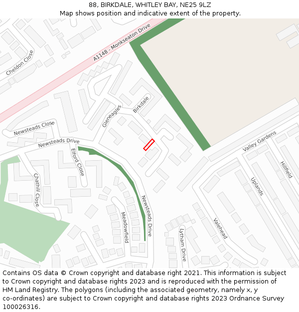 88, BIRKDALE, WHITLEY BAY, NE25 9LZ: Location map and indicative extent of plot