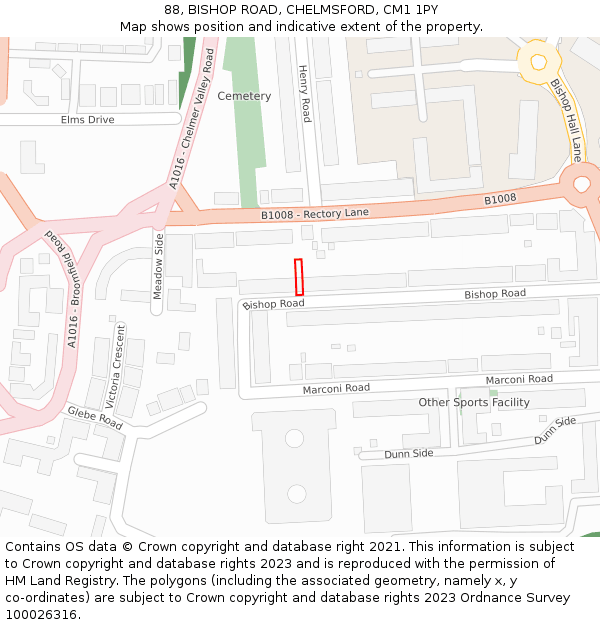 88, BISHOP ROAD, CHELMSFORD, CM1 1PY: Location map and indicative extent of plot