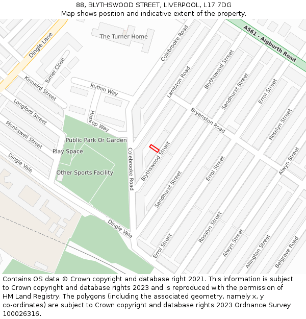 88, BLYTHSWOOD STREET, LIVERPOOL, L17 7DG: Location map and indicative extent of plot