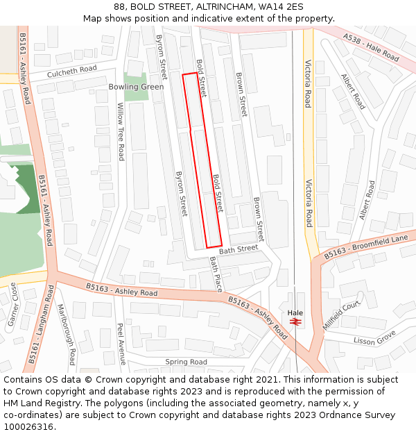 88, BOLD STREET, ALTRINCHAM, WA14 2ES: Location map and indicative extent of plot