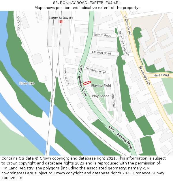88, BONHAY ROAD, EXETER, EX4 4BL: Location map and indicative extent of plot
