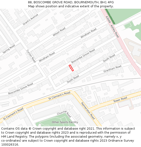 88, BOSCOMBE GROVE ROAD, BOURNEMOUTH, BH1 4PG: Location map and indicative extent of plot