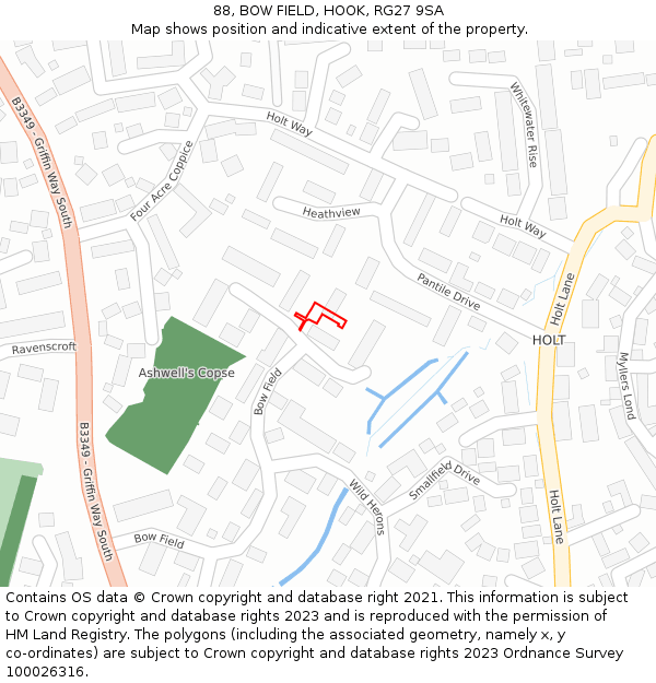 88, BOW FIELD, HOOK, RG27 9SA: Location map and indicative extent of plot