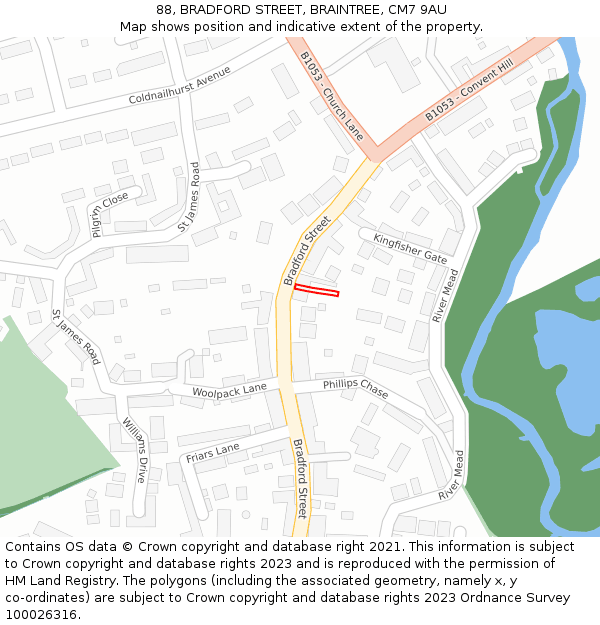 88, BRADFORD STREET, BRAINTREE, CM7 9AU: Location map and indicative extent of plot