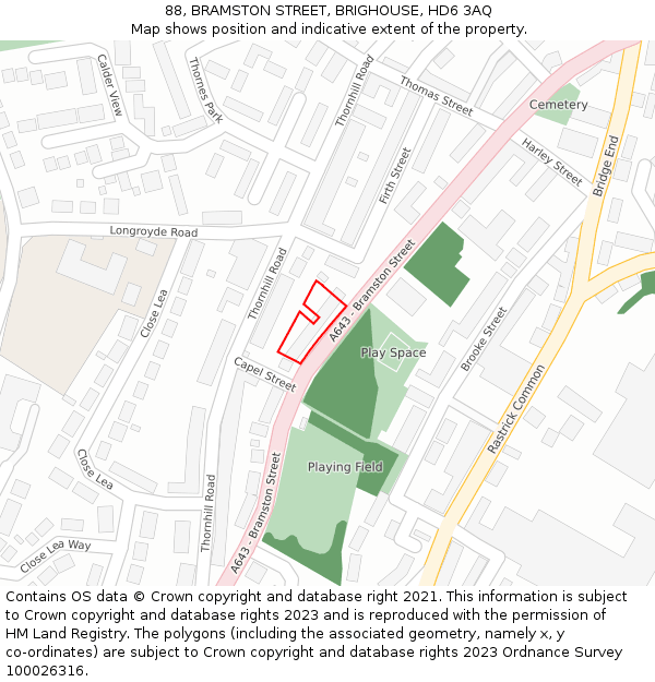 88, BRAMSTON STREET, BRIGHOUSE, HD6 3AQ: Location map and indicative extent of plot