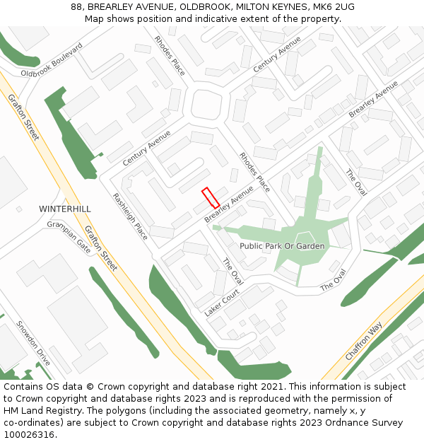 88, BREARLEY AVENUE, OLDBROOK, MILTON KEYNES, MK6 2UG: Location map and indicative extent of plot