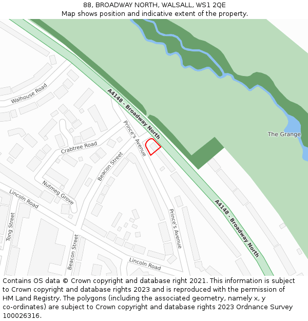 88, BROADWAY NORTH, WALSALL, WS1 2QE: Location map and indicative extent of plot
