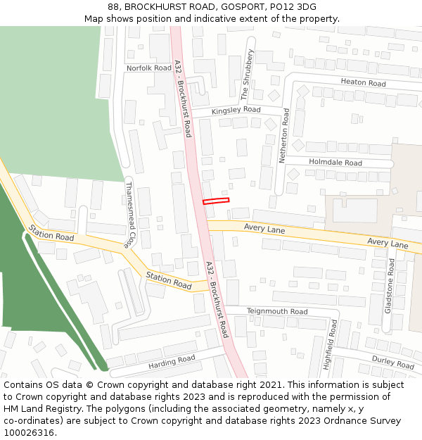 88, BROCKHURST ROAD, GOSPORT, PO12 3DG: Location map and indicative extent of plot