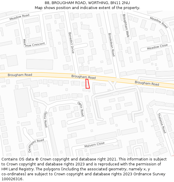 88, BROUGHAM ROAD, WORTHING, BN11 2NU: Location map and indicative extent of plot