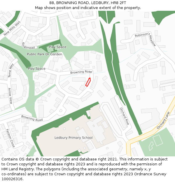 88, BROWNING ROAD, LEDBURY, HR8 2FT: Location map and indicative extent of plot