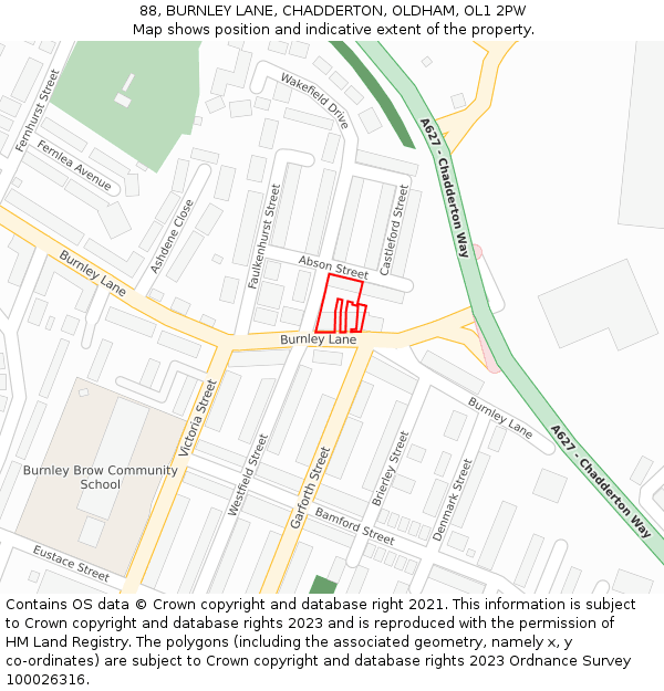 88, BURNLEY LANE, CHADDERTON, OLDHAM, OL1 2PW: Location map and indicative extent of plot