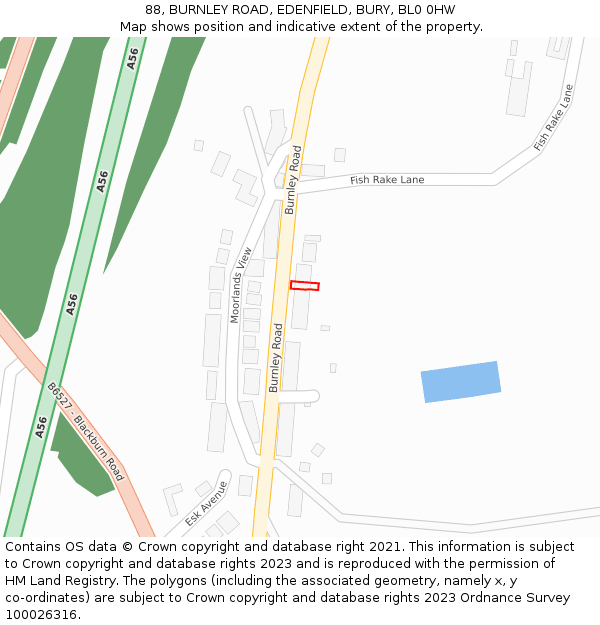 88, BURNLEY ROAD, EDENFIELD, BURY, BL0 0HW: Location map and indicative extent of plot