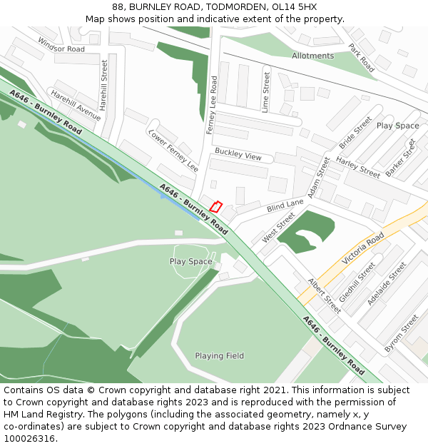 88, BURNLEY ROAD, TODMORDEN, OL14 5HX: Location map and indicative extent of plot