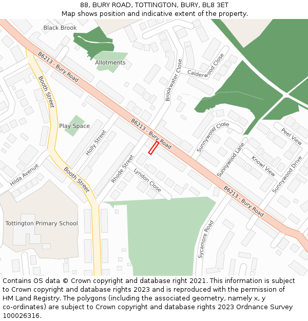 88, BURY ROAD, TOTTINGTON, BURY, BL8 3ET: Location map and indicative extent of plot