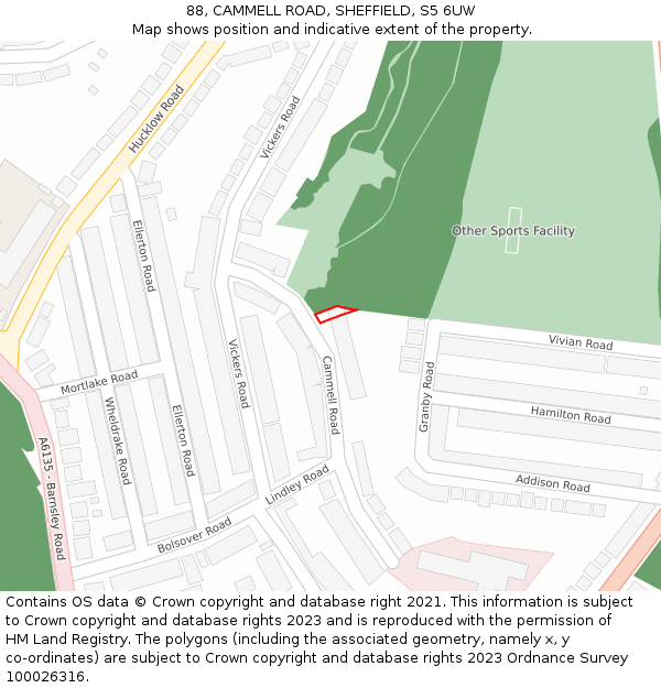 88, CAMMELL ROAD, SHEFFIELD, S5 6UW: Location map and indicative extent of plot