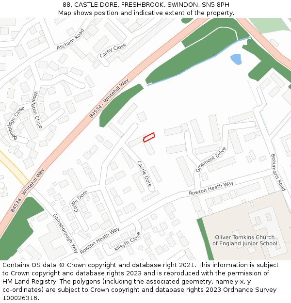 88, CASTLE DORE, FRESHBROOK, SWINDON, SN5 8PH: Location map and indicative extent of plot
