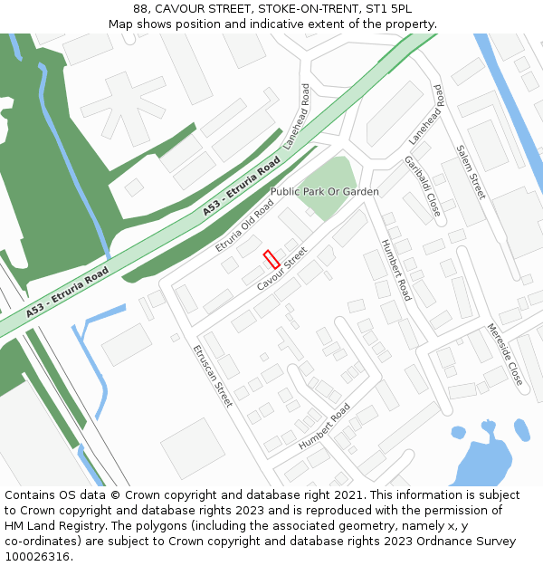 88, CAVOUR STREET, STOKE-ON-TRENT, ST1 5PL: Location map and indicative extent of plot