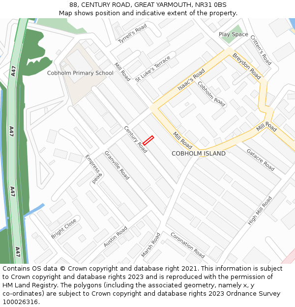 88, CENTURY ROAD, GREAT YARMOUTH, NR31 0BS: Location map and indicative extent of plot
