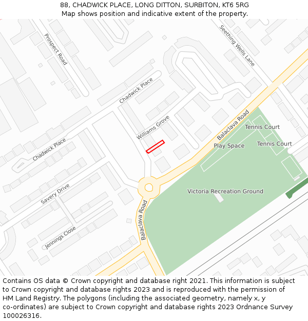 88, CHADWICK PLACE, LONG DITTON, SURBITON, KT6 5RG: Location map and indicative extent of plot