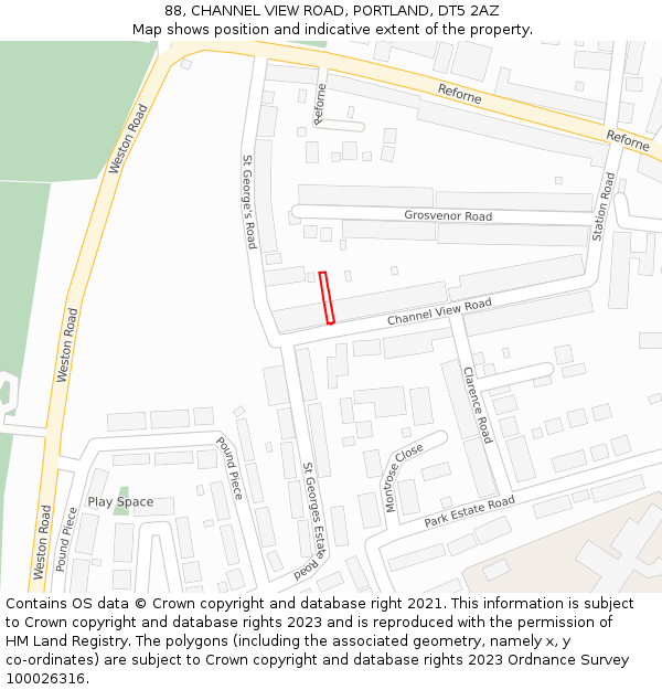 88, CHANNEL VIEW ROAD, PORTLAND, DT5 2AZ: Location map and indicative extent of plot