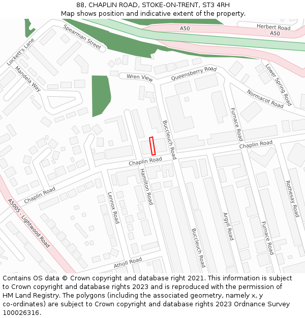88, CHAPLIN ROAD, STOKE-ON-TRENT, ST3 4RH: Location map and indicative extent of plot