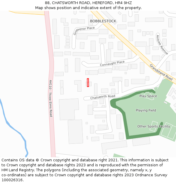 88, CHATSWORTH ROAD, HEREFORD, HR4 9HZ: Location map and indicative extent of plot