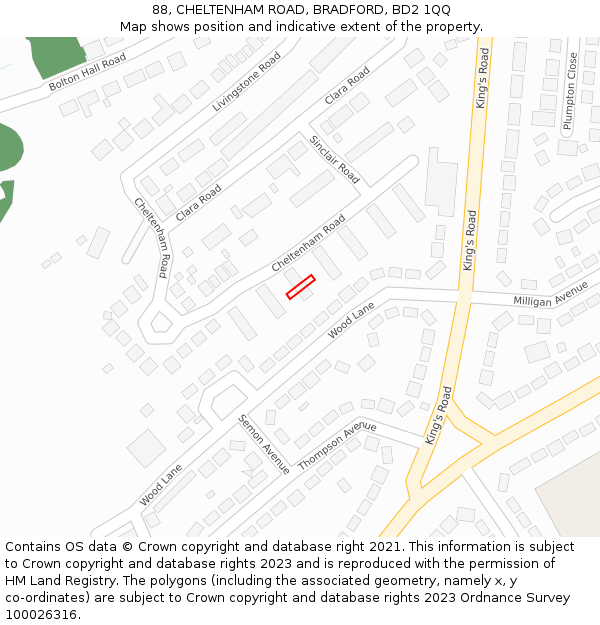 88, CHELTENHAM ROAD, BRADFORD, BD2 1QQ: Location map and indicative extent of plot