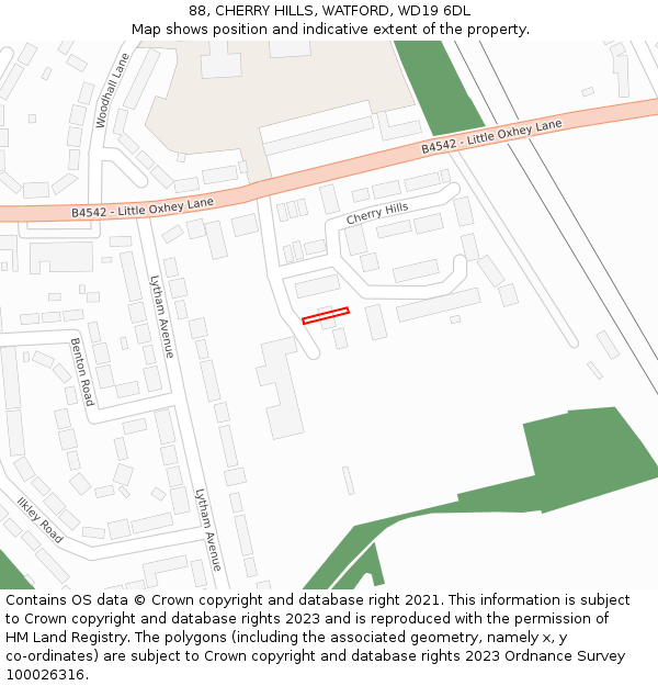88, CHERRY HILLS, WATFORD, WD19 6DL: Location map and indicative extent of plot