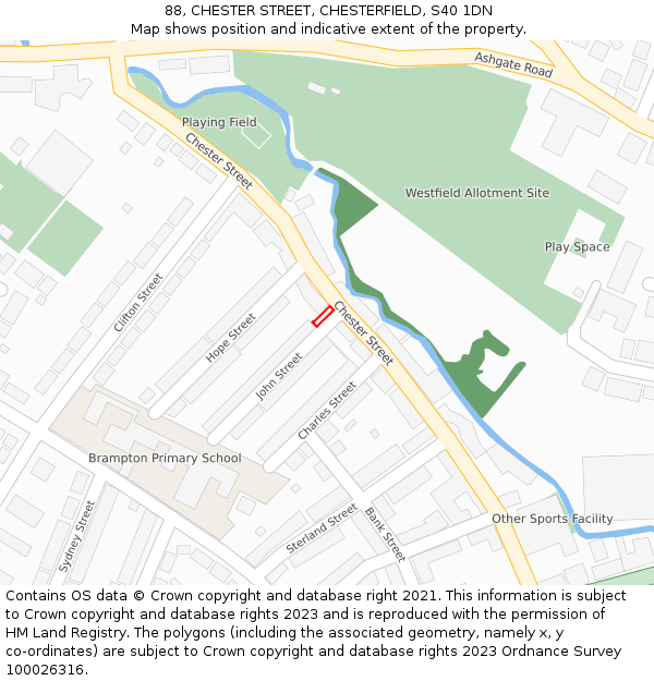 88, CHESTER STREET, CHESTERFIELD, S40 1DN: Location map and indicative extent of plot