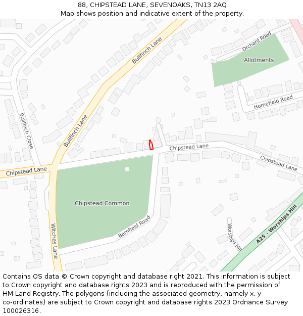 88, CHIPSTEAD LANE, SEVENOAKS, TN13 2AQ: Location map and indicative extent of plot