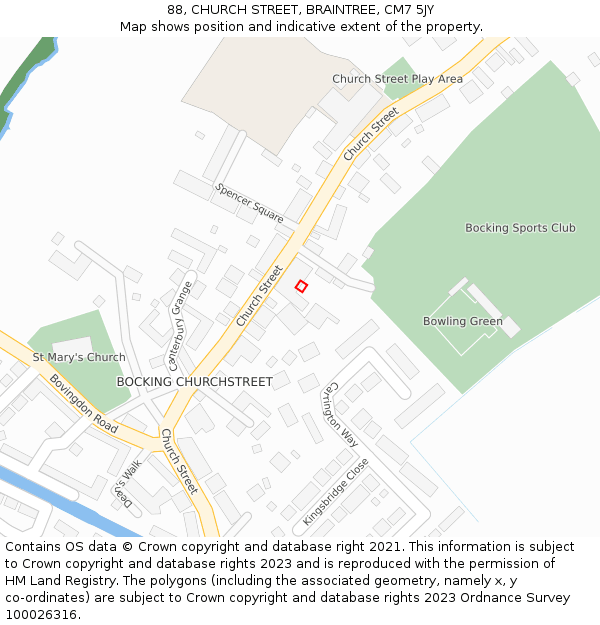 88, CHURCH STREET, BRAINTREE, CM7 5JY: Location map and indicative extent of plot