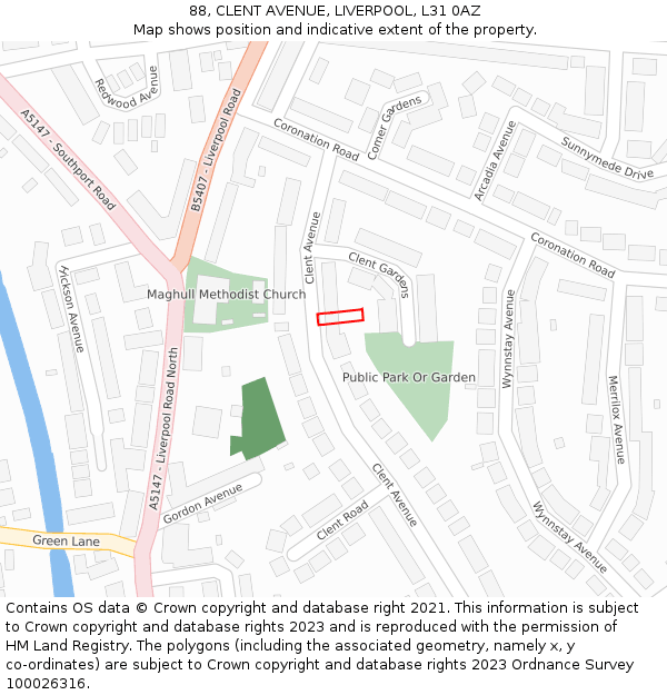 88, CLENT AVENUE, LIVERPOOL, L31 0AZ: Location map and indicative extent of plot