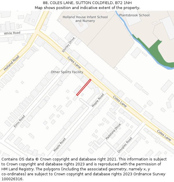88, COLES LANE, SUTTON COLDFIELD, B72 1NH: Location map and indicative extent of plot